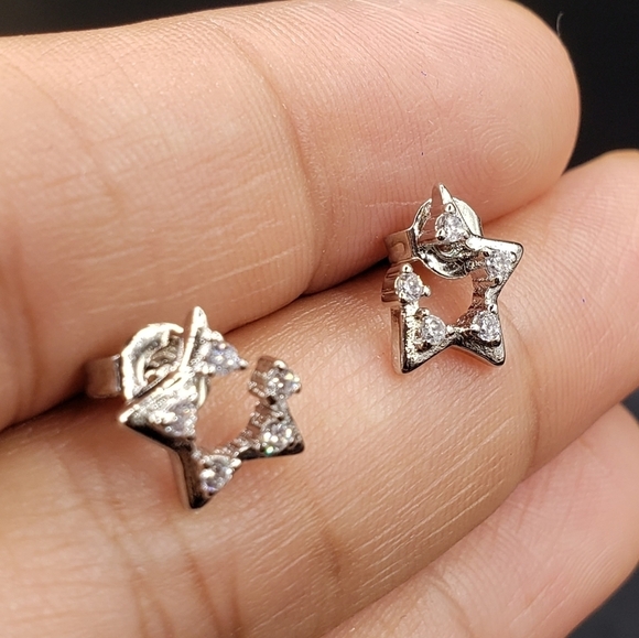 Sterling Silver 925 Star Stud Earrings Minimalist Delicate Jewelry Gift - Picture 4 of 5